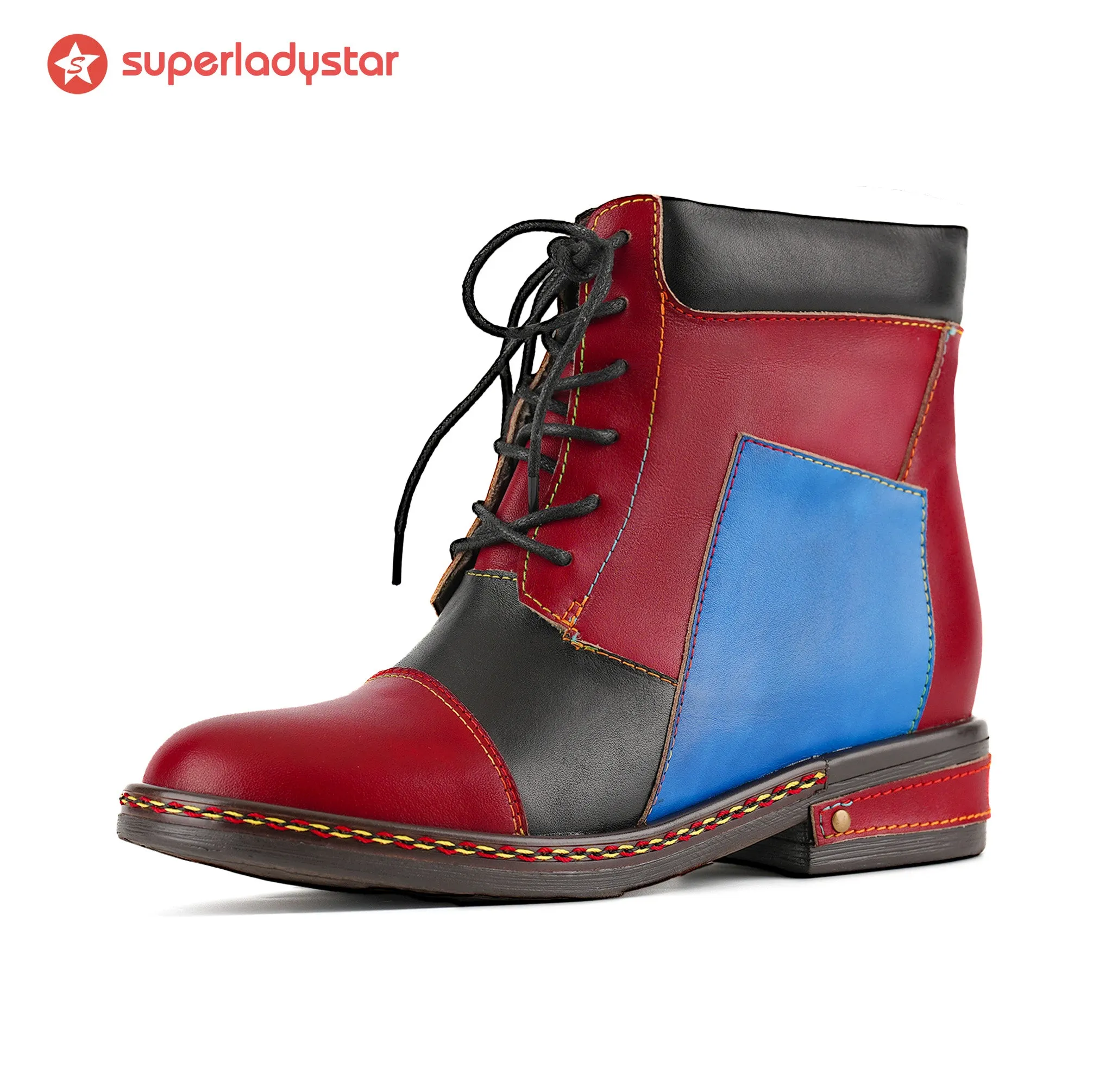 Retro Colorblock Lace-Up Ankle Boots sold by superladystar product image thumbnail 4