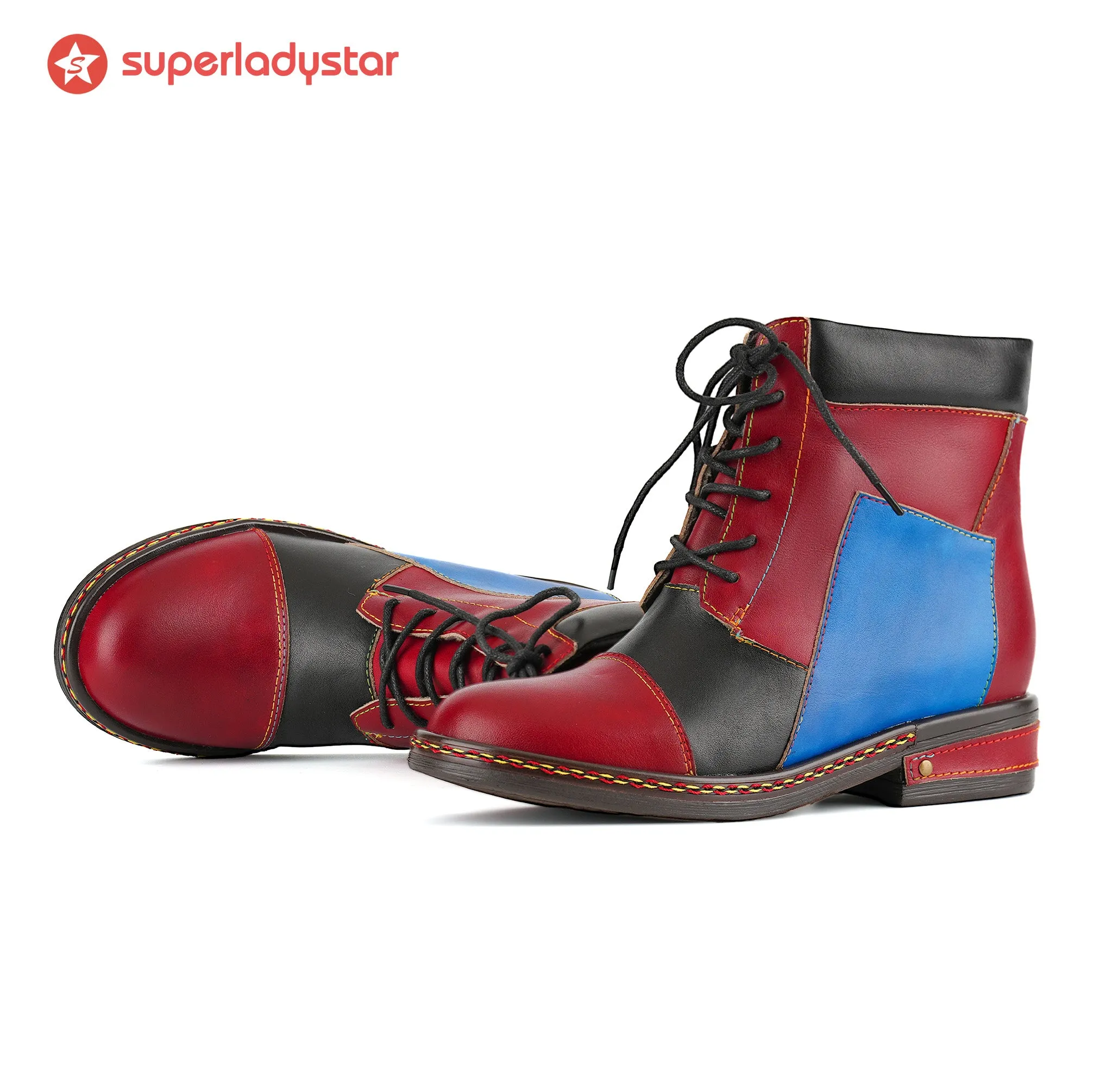 Retro Colorblock Lace-Up Ankle Boots sold by superladystar product image thumbnail 2