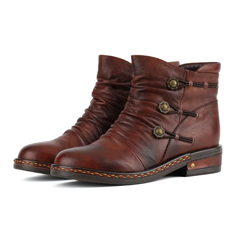 Retro Charm Leather Flat Ankle Boots sold by superladystar