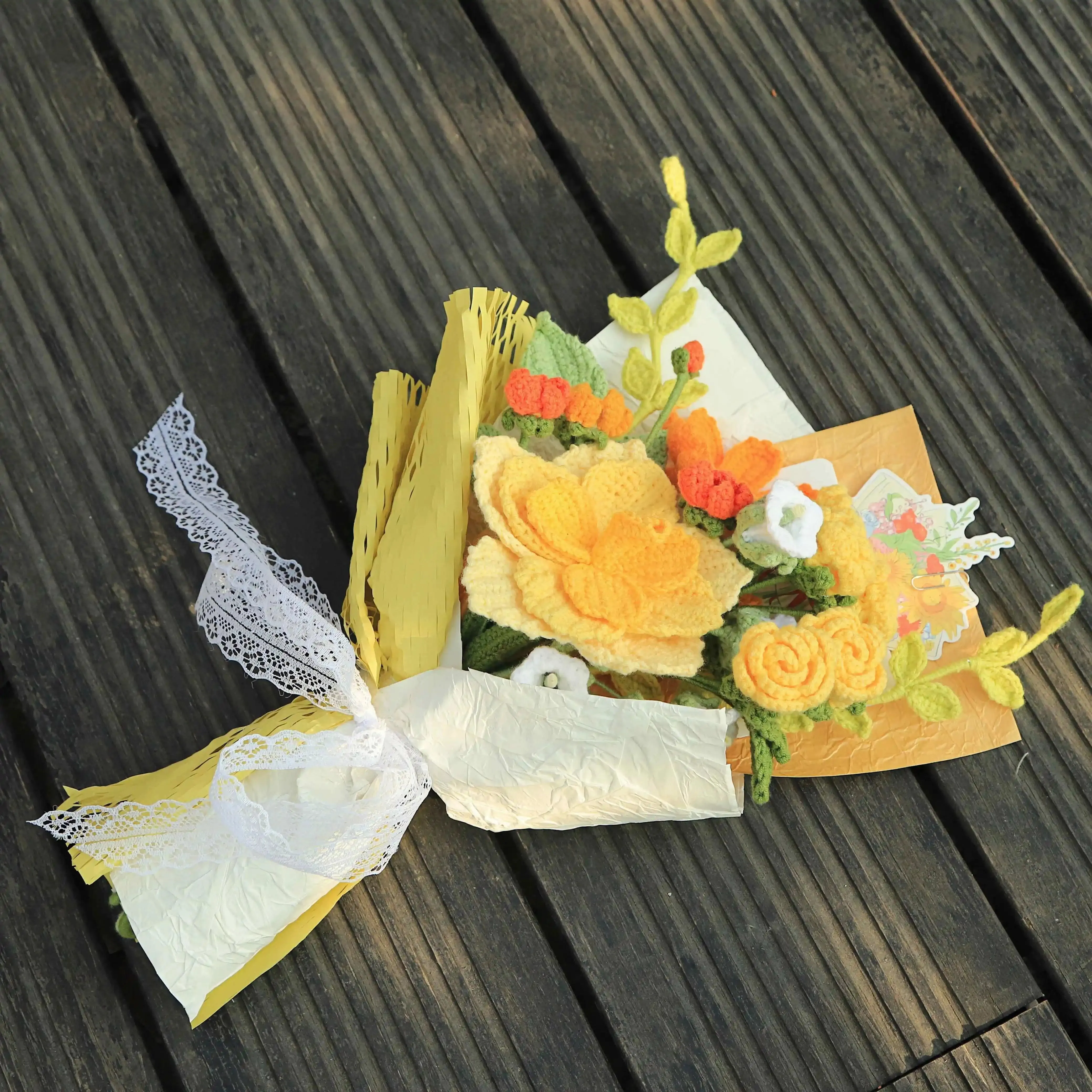 Handmade Knitted Rose Yarn Bouquet sold by superladystar product image thumbnail 5