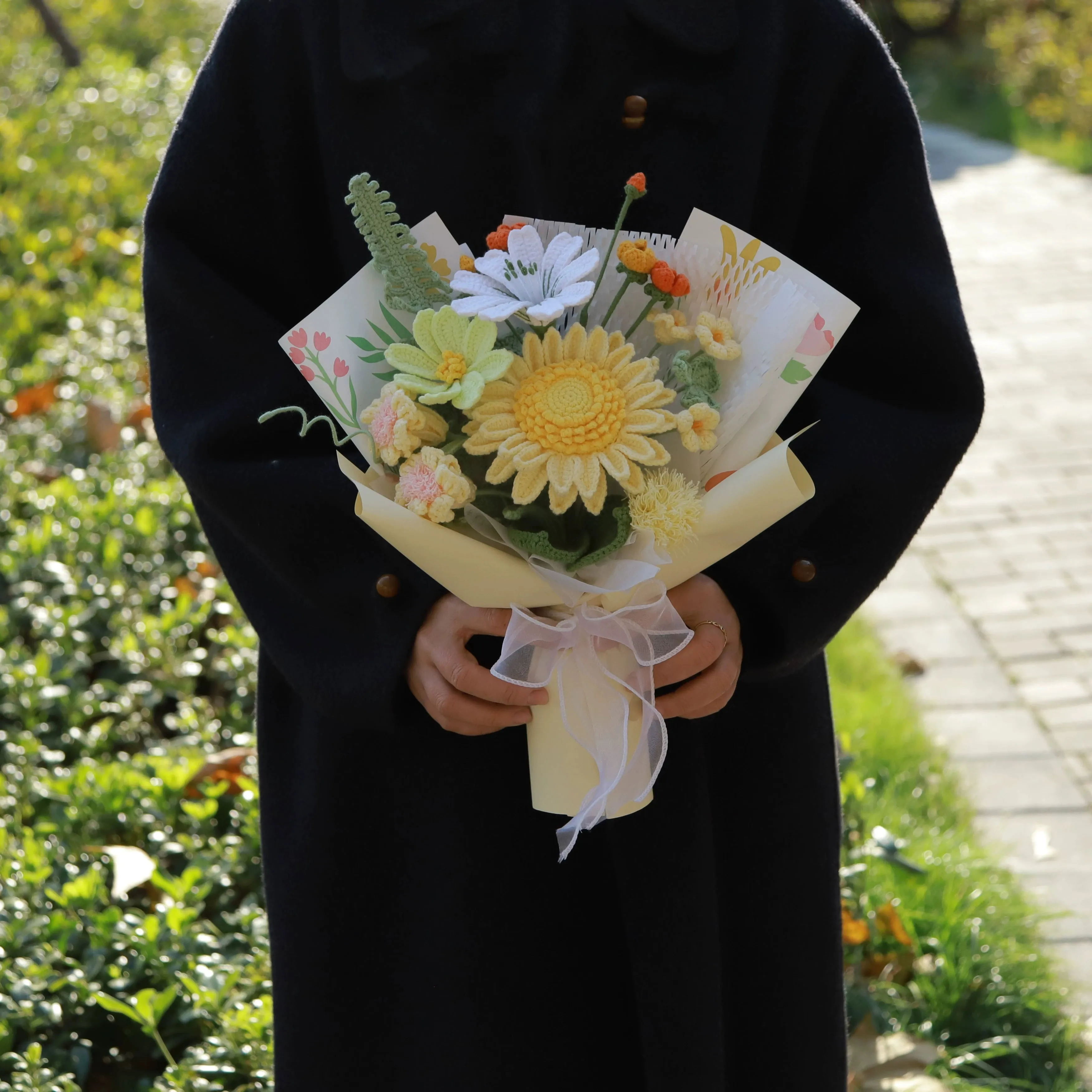 Premium Handmade Sunflower Yarn Bouquet sold by superladystar product image thumbnail 5