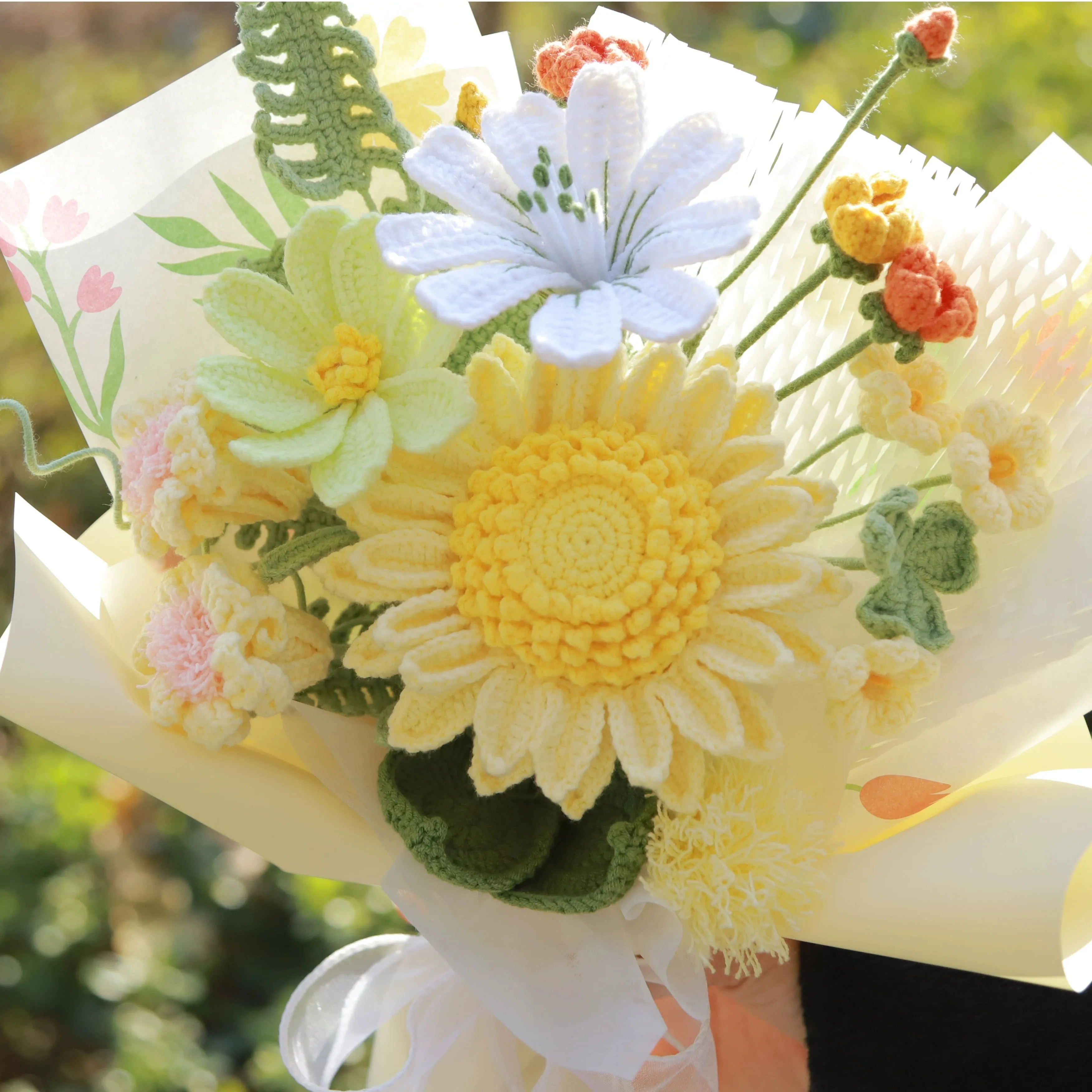 Premium Handmade Sunflower Yarn Bouquet sold by superladystar product image thumbnail 4