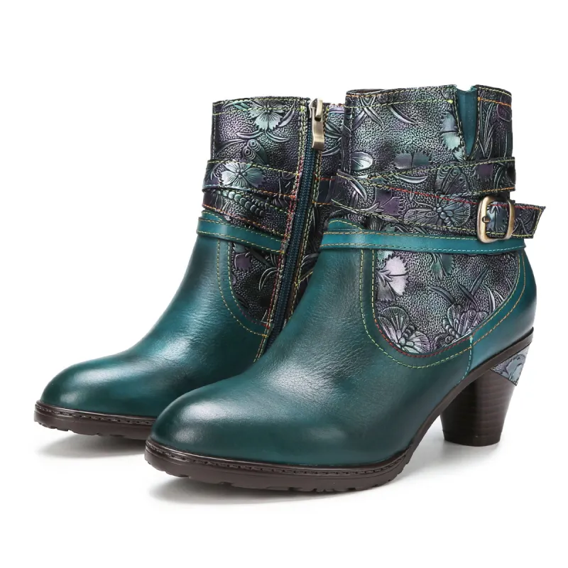 Handmade Floral Embossed Ankle Boots sold by superladystar