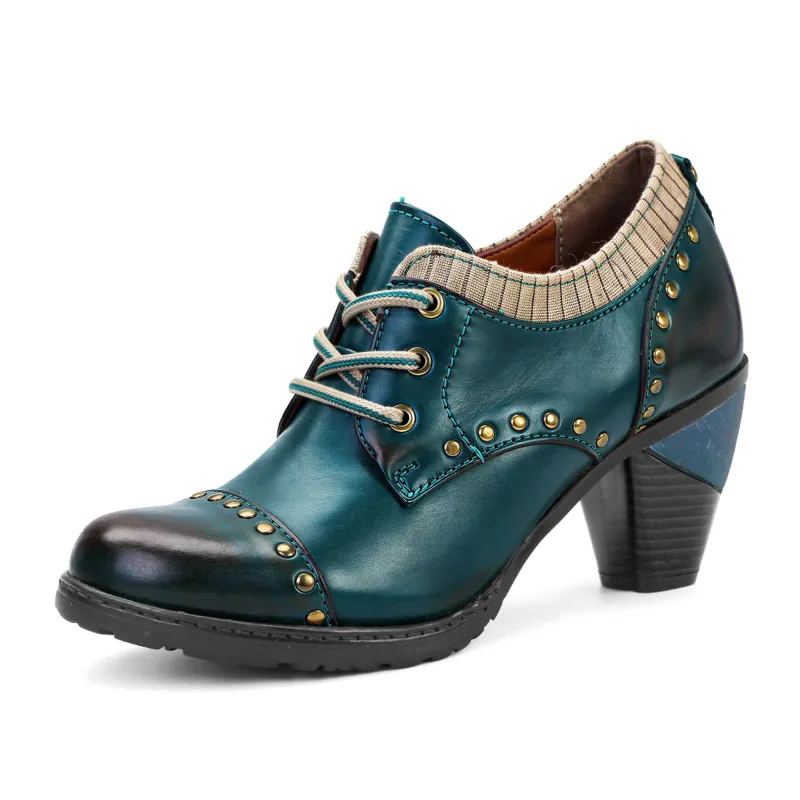 Vintage Teal Studded Oxford Heels made by superladystar