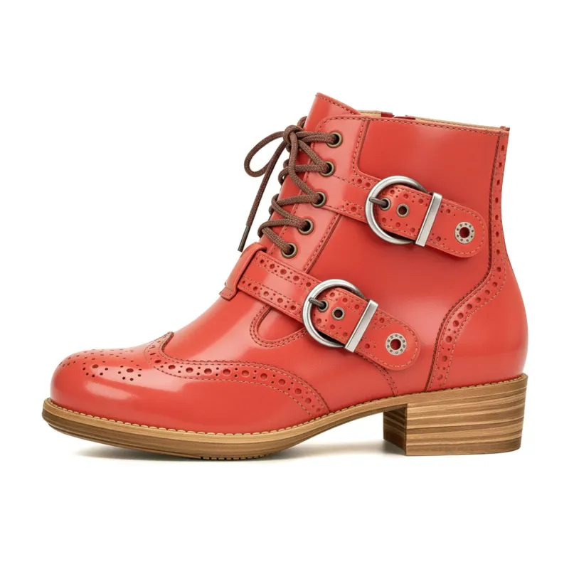 Retro Chic Brogue Buckle Ankle Boots made by superladystar