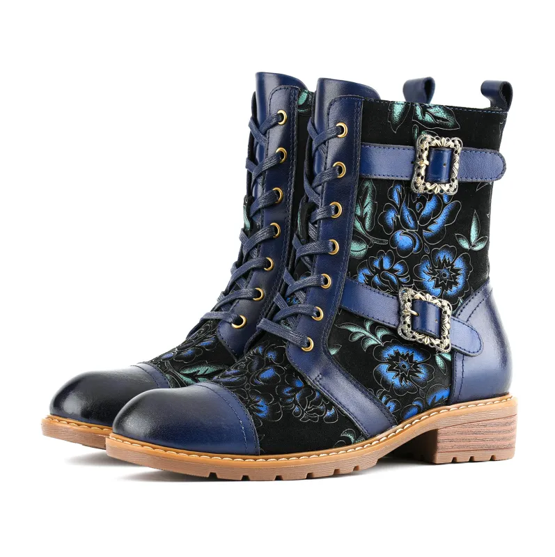 Timeless Grace Floral Lace-Up Flat Ankle Boots sold by superladystar