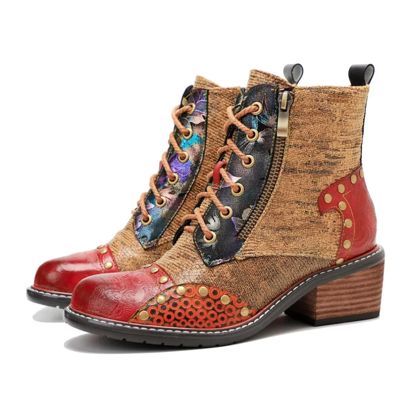 Retro Leather Patchwork Casual Comfort Booties sold by superladystar