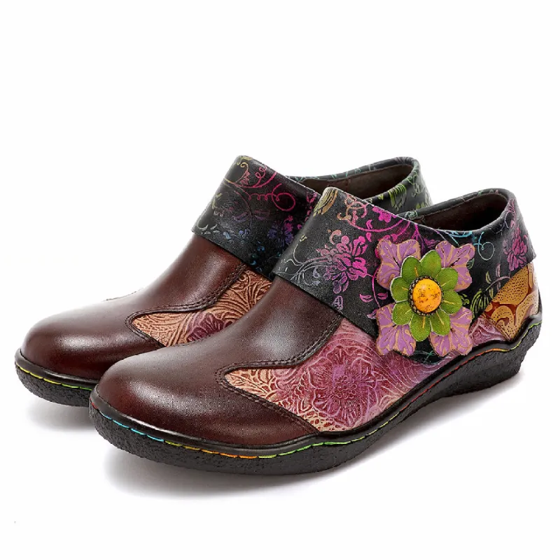 Vintage Hand Painted Genuine Leather Flat Shoes sold by superladystar