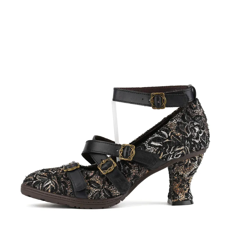Vintage Lace Buckle Heeled Pumps made by superladystar