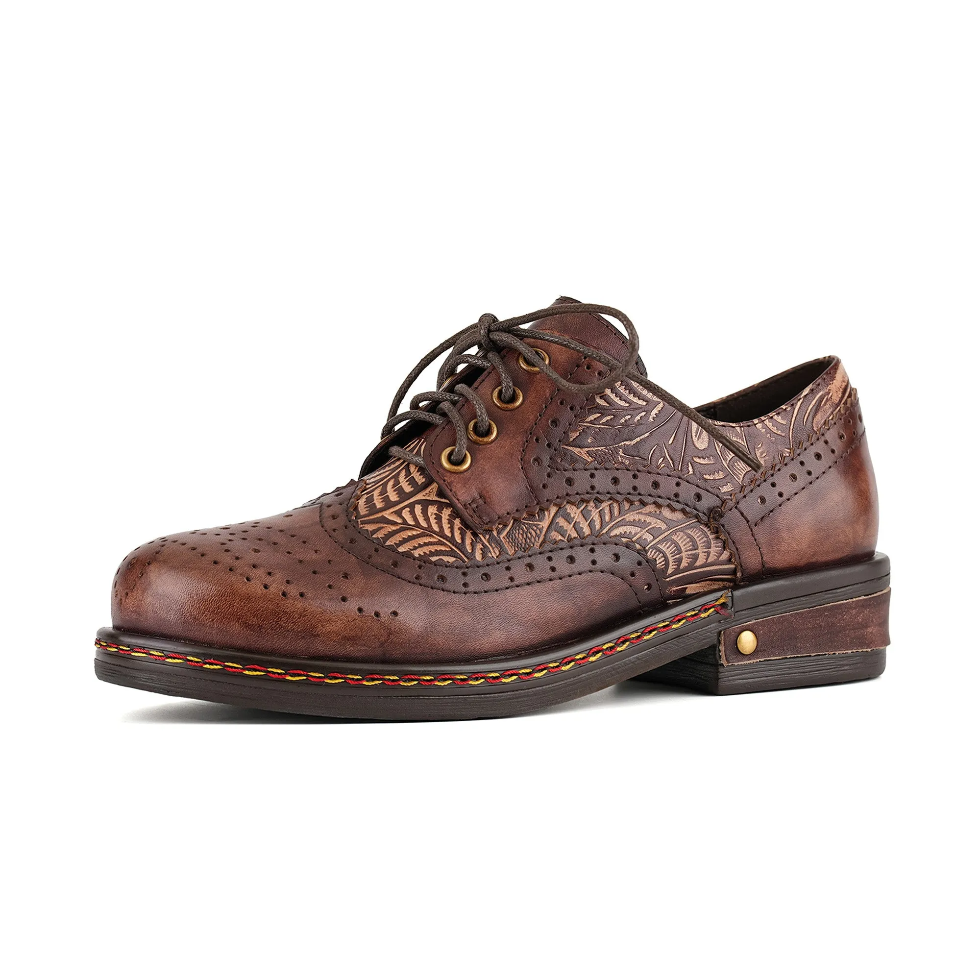 Floral Engraved Vintage Leather Oxford Shoes sold by superladystar product image thumbnail 4