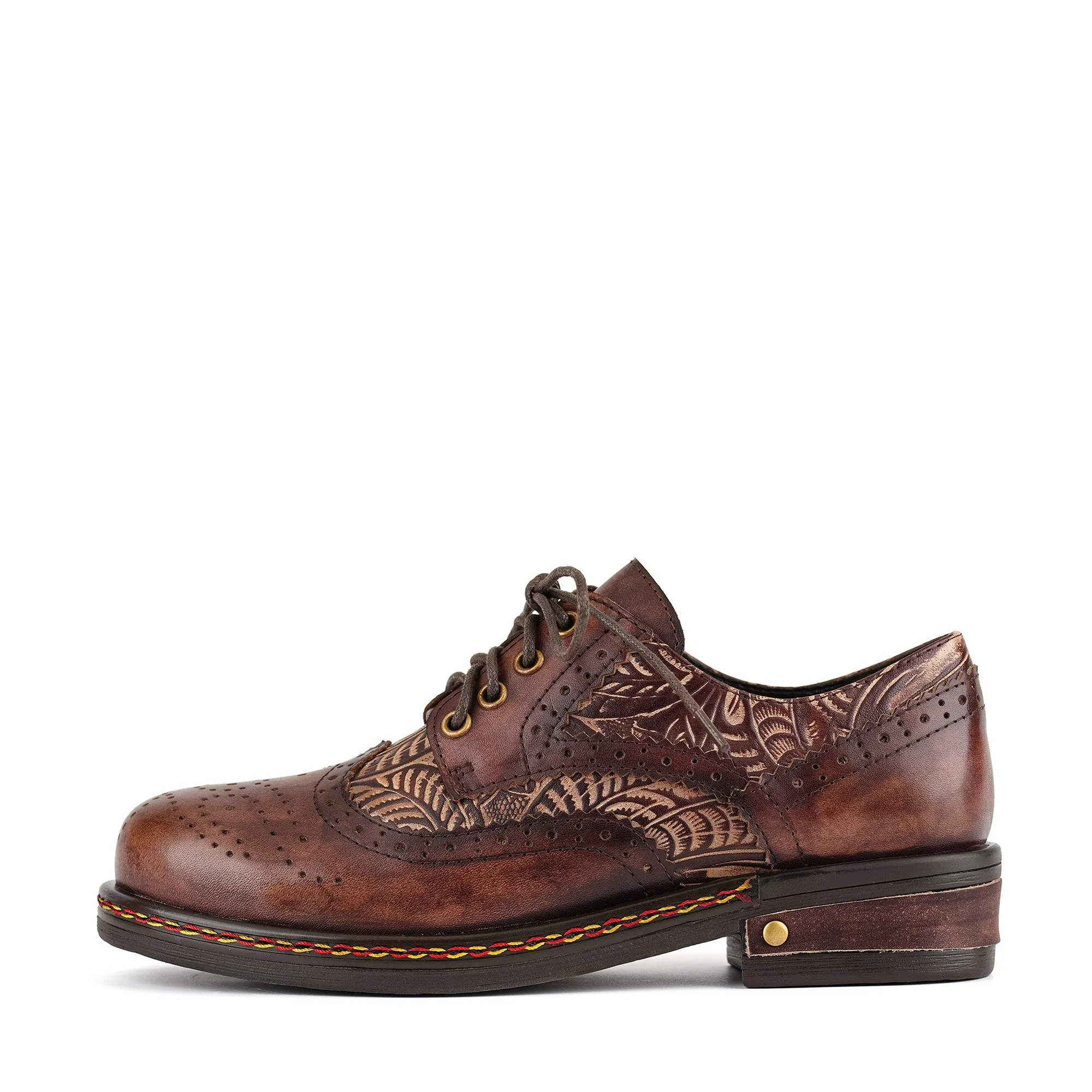 Floral Engraved Vintage Leather Oxford Shoes sold by superladystar