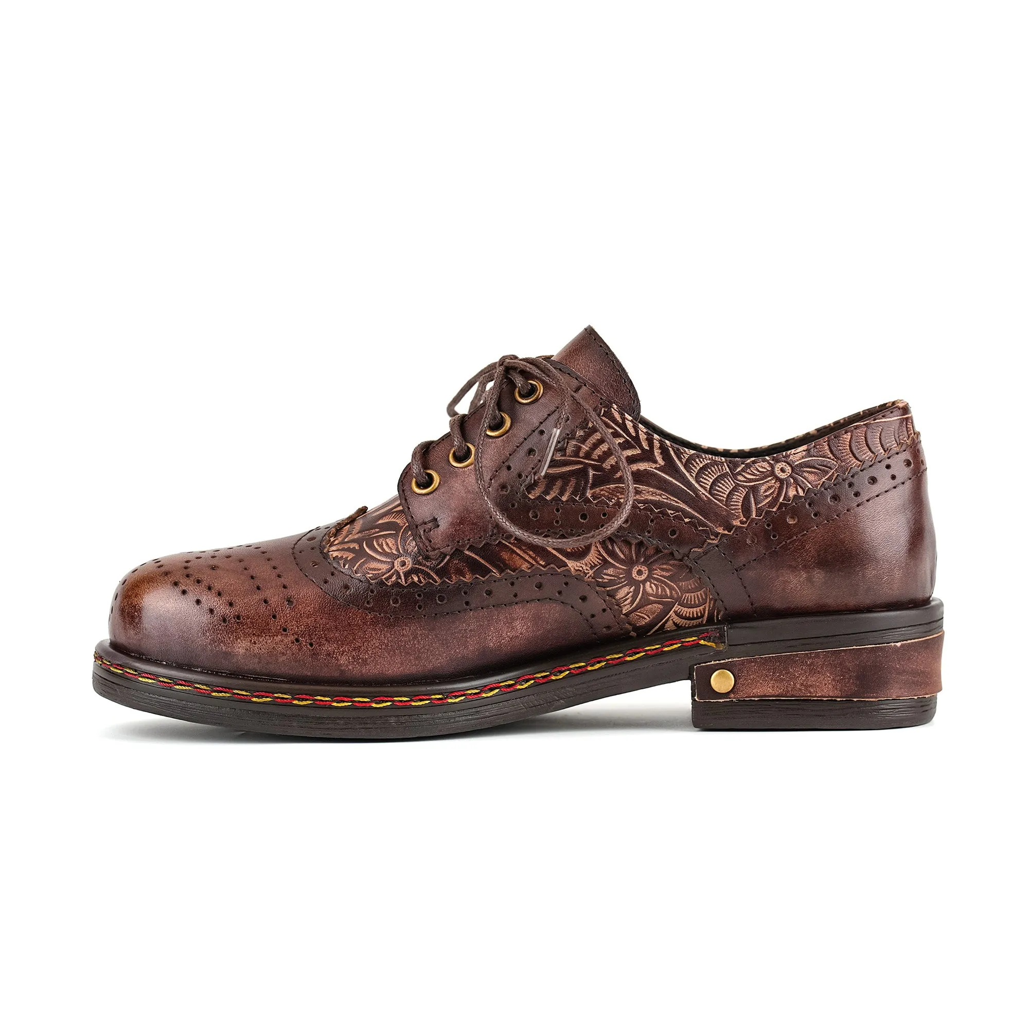 Floral Engraved Vintage Leather Oxford Shoes sold by superladystar product image thumbnail 5