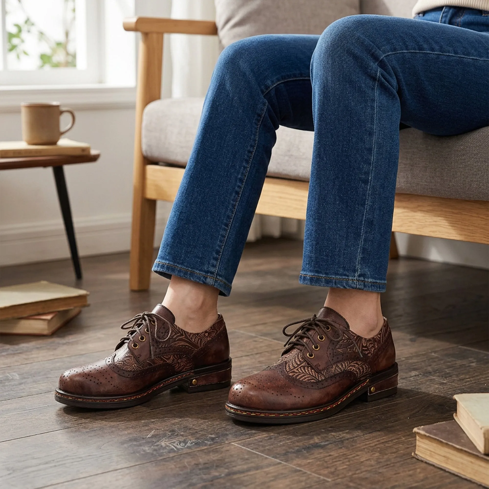 Floral Engraved Vintage Leather Oxford Shoes sold by superladystar product image thumbnail 3