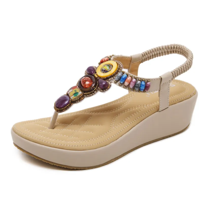 Rhinestone Bohemian Thick Bottom Sandals sold by superladystar