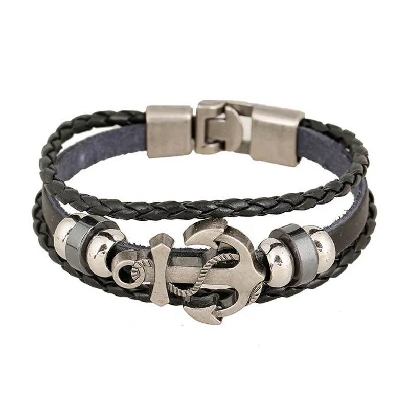 Punk Alloy Anchor Cowhide Bracelet sold by superladystar product image thumbnail 3