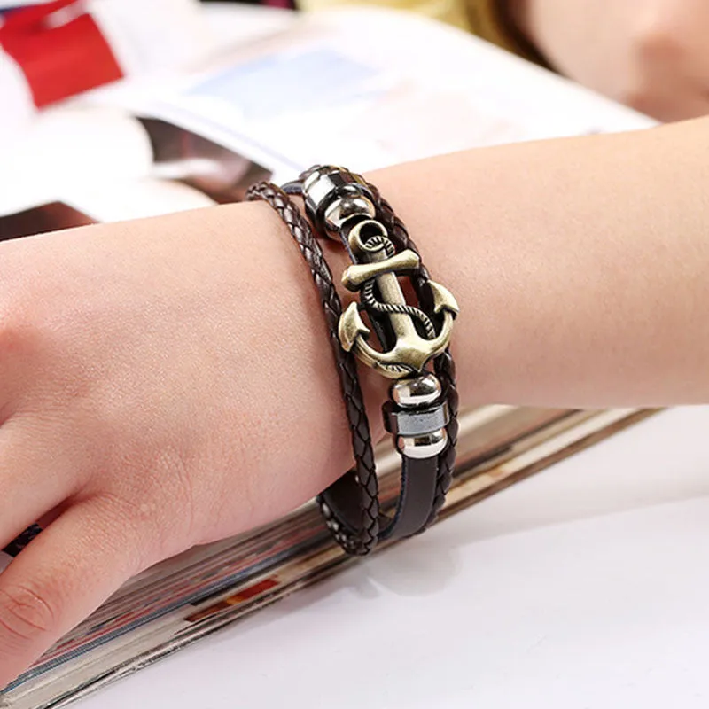 Punk Alloy Anchor Cowhide Bracelet sold by superladystar product image thumbnail 5