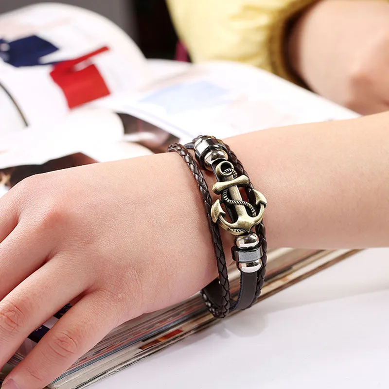 Punk Alloy Anchor Cowhide Bracelet sold by superladystar product image thumbnail 4
