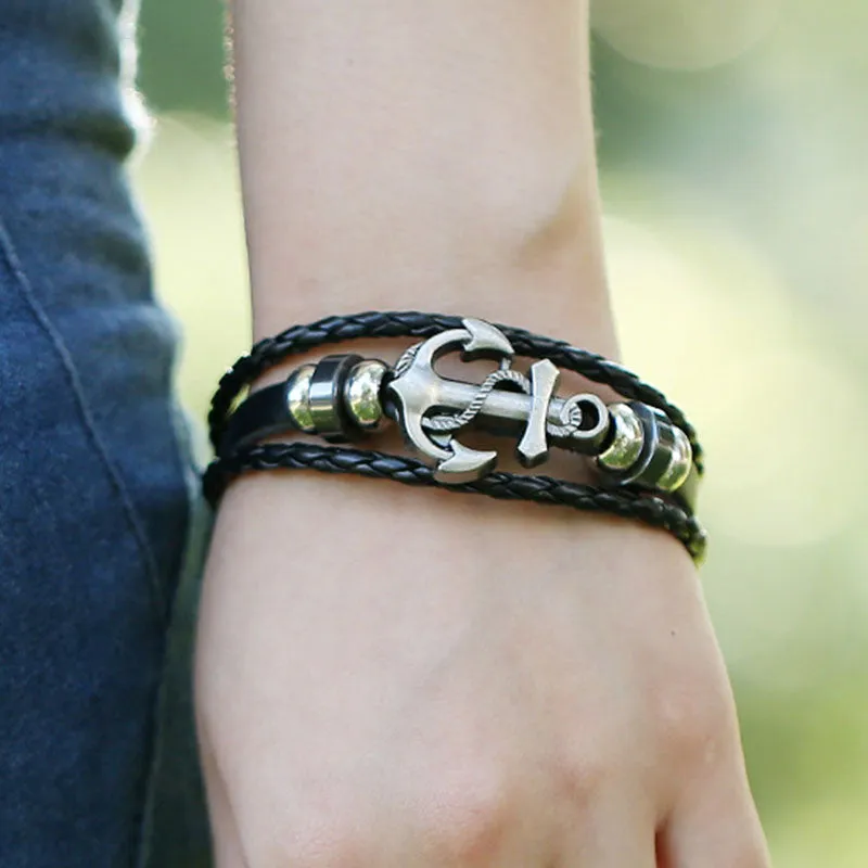 Punk Alloy Anchor Cowhide Bracelet sold by superladystar product image thumbnail 2