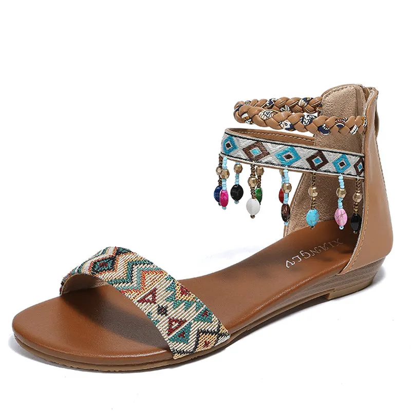 Summer Women's Bohemian Style Beaded Comfort Vacation Sandals sold by superladystar