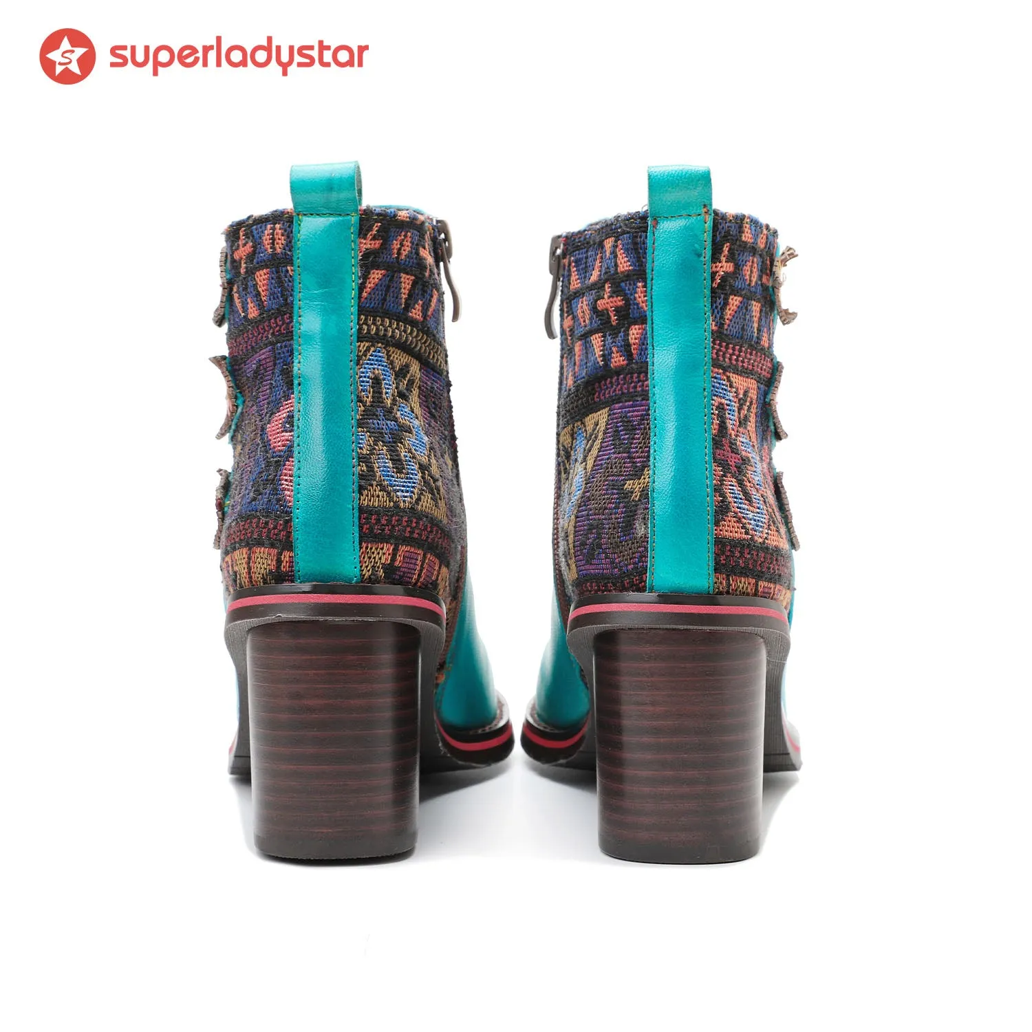 Retro Leaf Leather Comfort Block Heel Booties sold by superladystar product image thumbnail 5