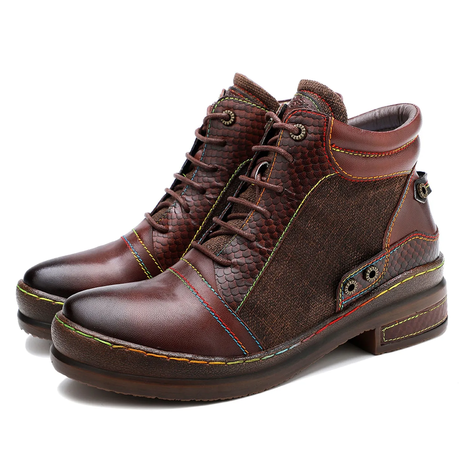 Handmade Color Rubbed Vintage Comfortable Ankle Boots sold by superladystar