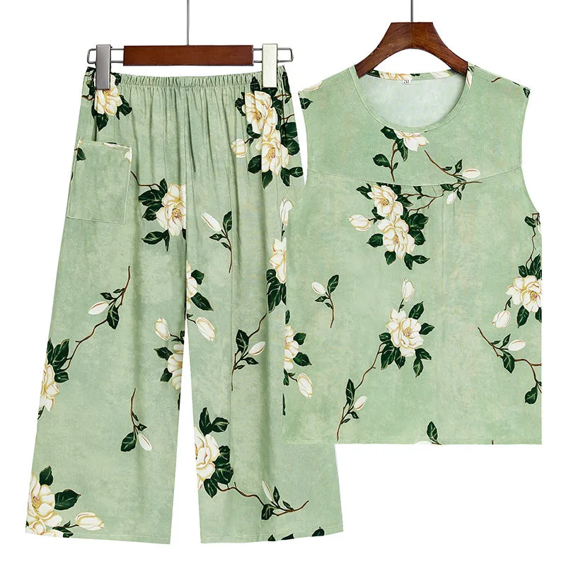 Summer Sleeveless Vest and Capri Pajama Set sold by superladystar