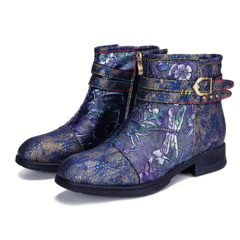 Vintage Handmade Embossed Dragonfly Flat Shoes sold by superladystar