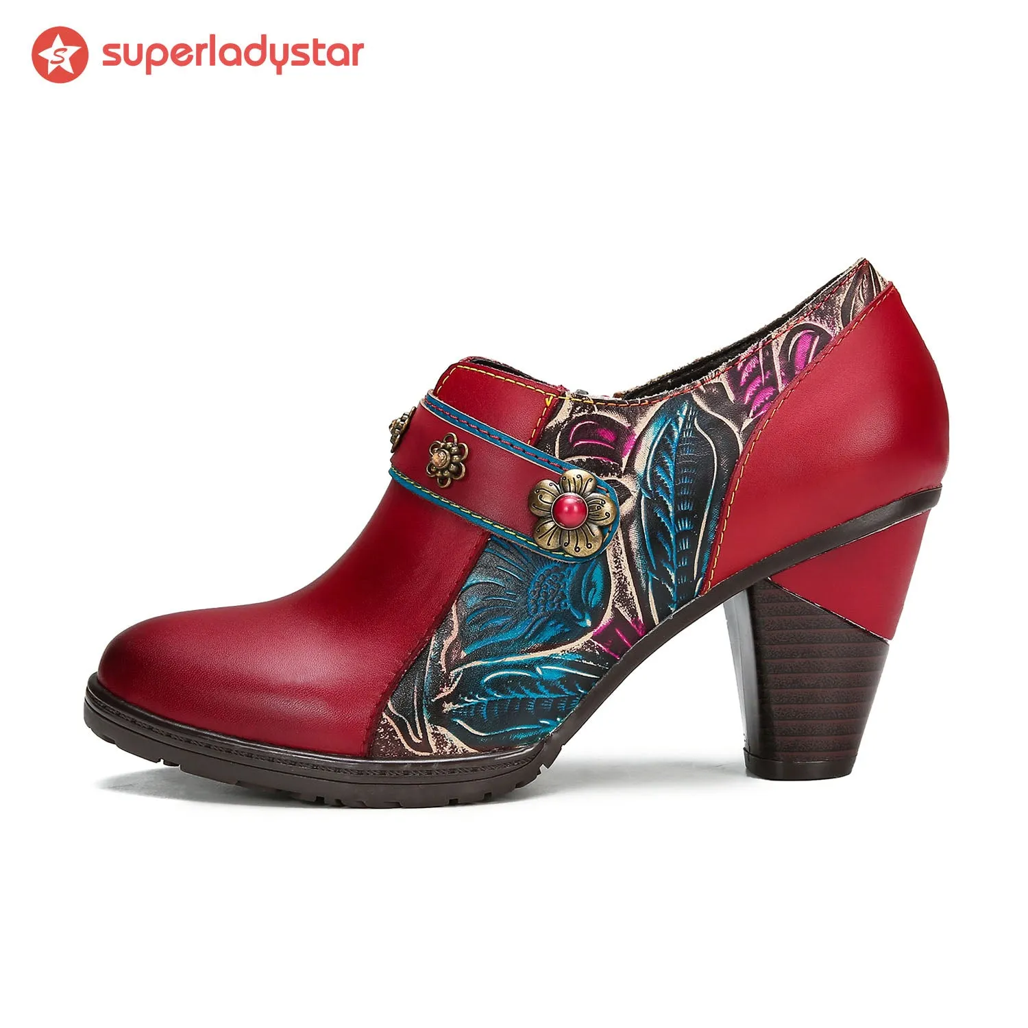 Handmade Retro Red Leather Pumps sold by superladystar product image thumbnail 4