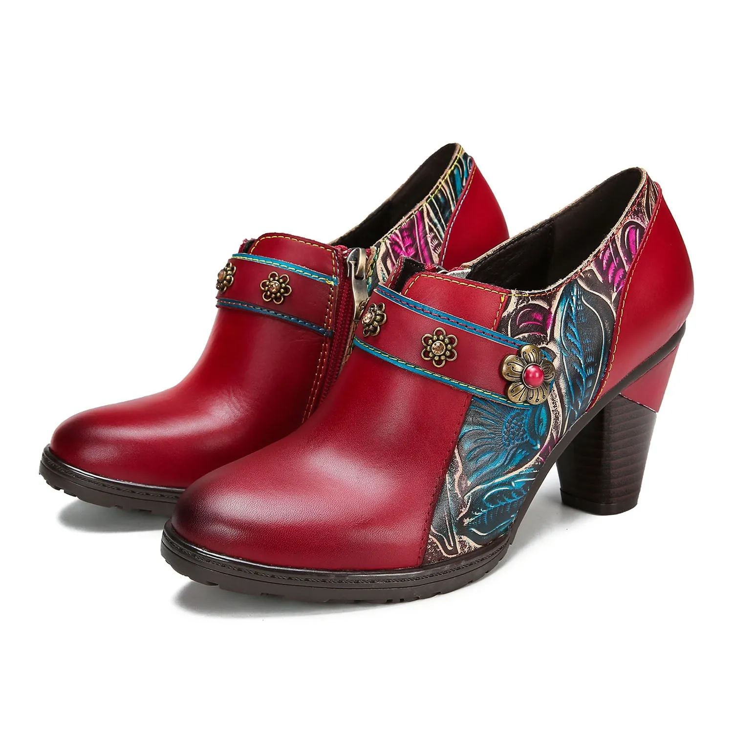 Handmade Retro Red Leather Pumps sold by superladystar