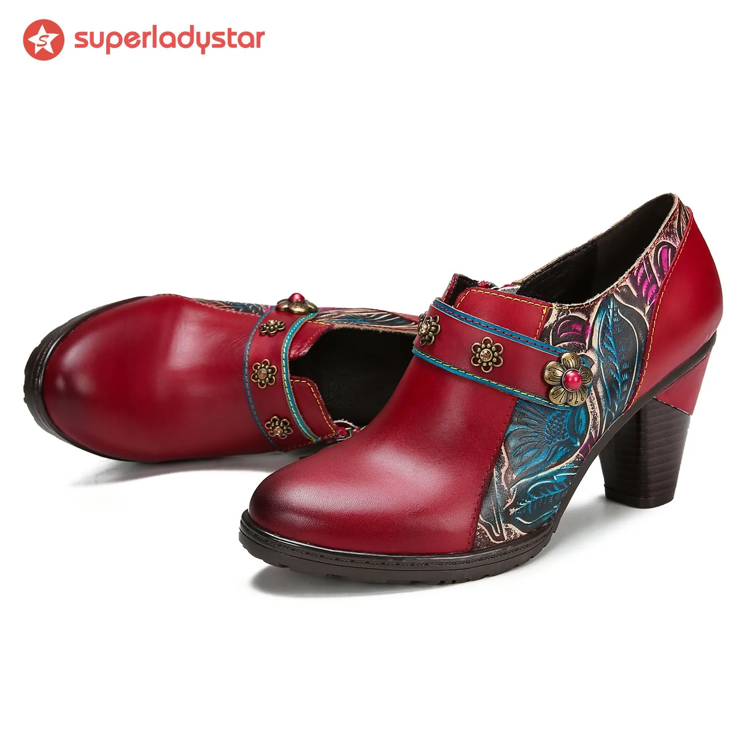 Handmade Retro Red Leather Pumps sold by superladystar product image thumbnail 2