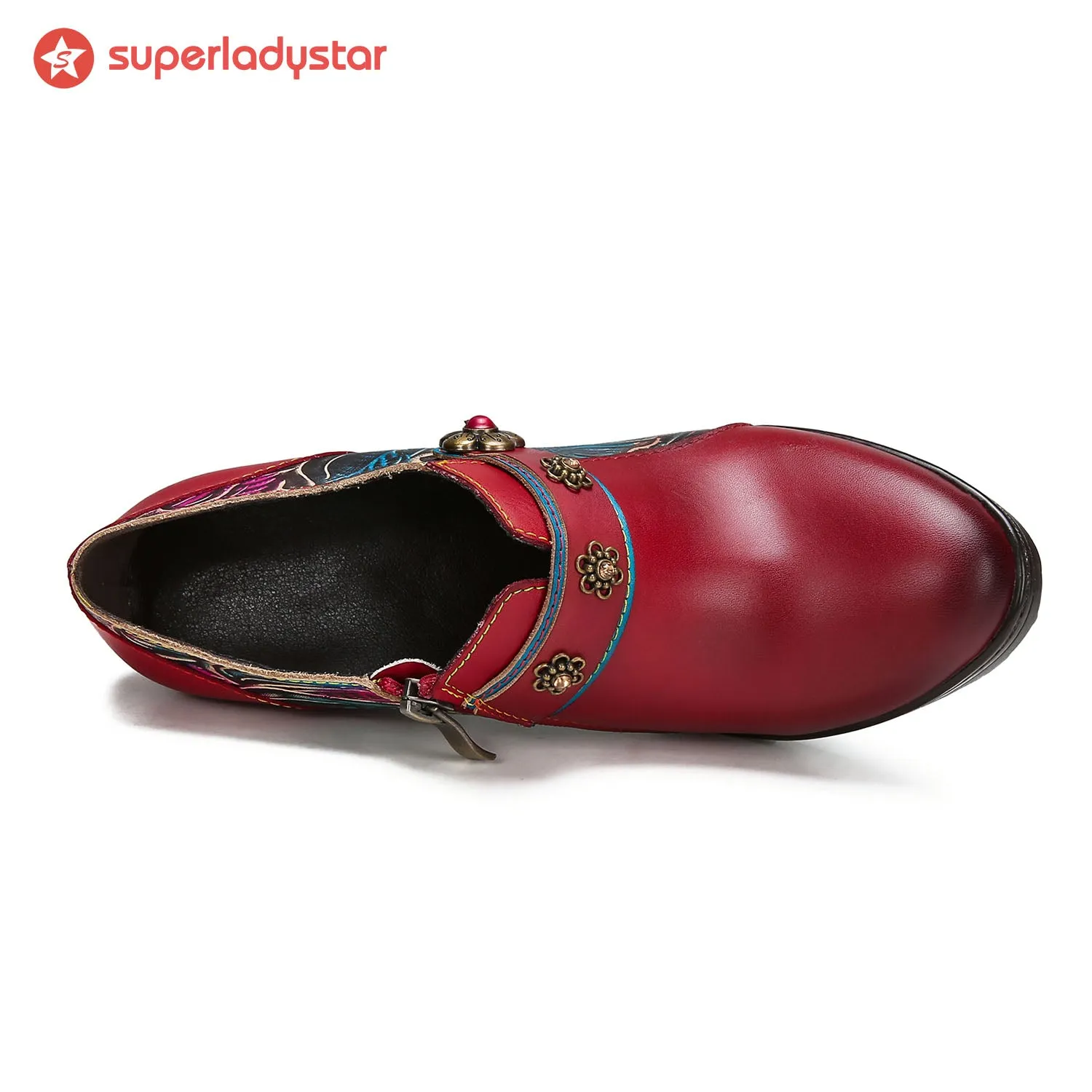 Handmade Retro Red Leather Pumps sold by superladystar product image thumbnail 5