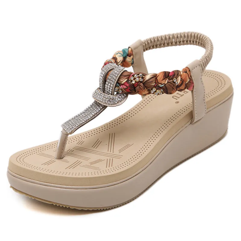 Seaside Rhinestone Woven Sandals sold by superladystar