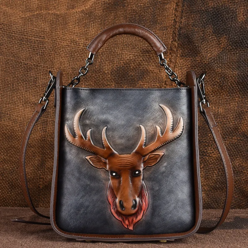 Retro Moose Head Leather Tote Cross-body Bag sold by superladystar product image thumbnail 4