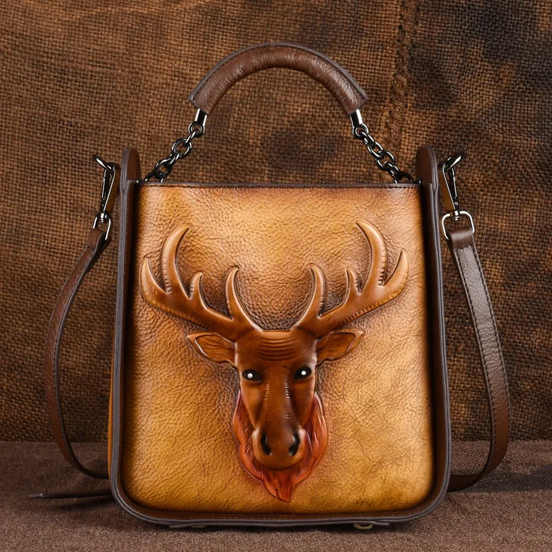 Retro Moose Head Leather Tote Cross-body Bag sold by superladystar product image thumbnail 5