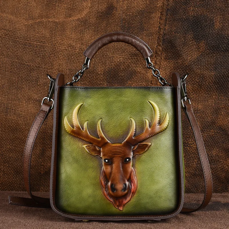 Retro Moose Head Leather Tote Cross-body Bag sold by superladystar product image thumbnail 3