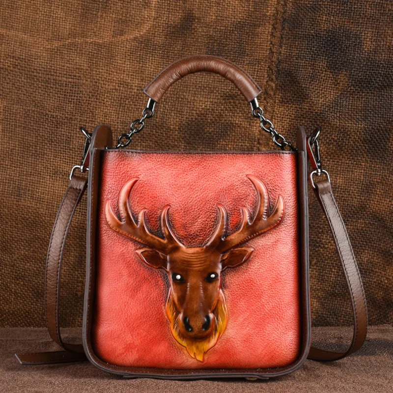 Retro Moose Head Leather Tote Cross-body Bag sold by superladystar