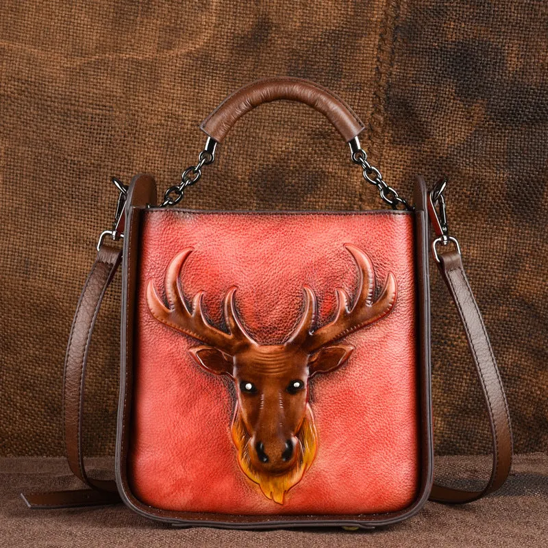 Retro Moose Head Leather Tote Cross-body Bag sold by superladystar
