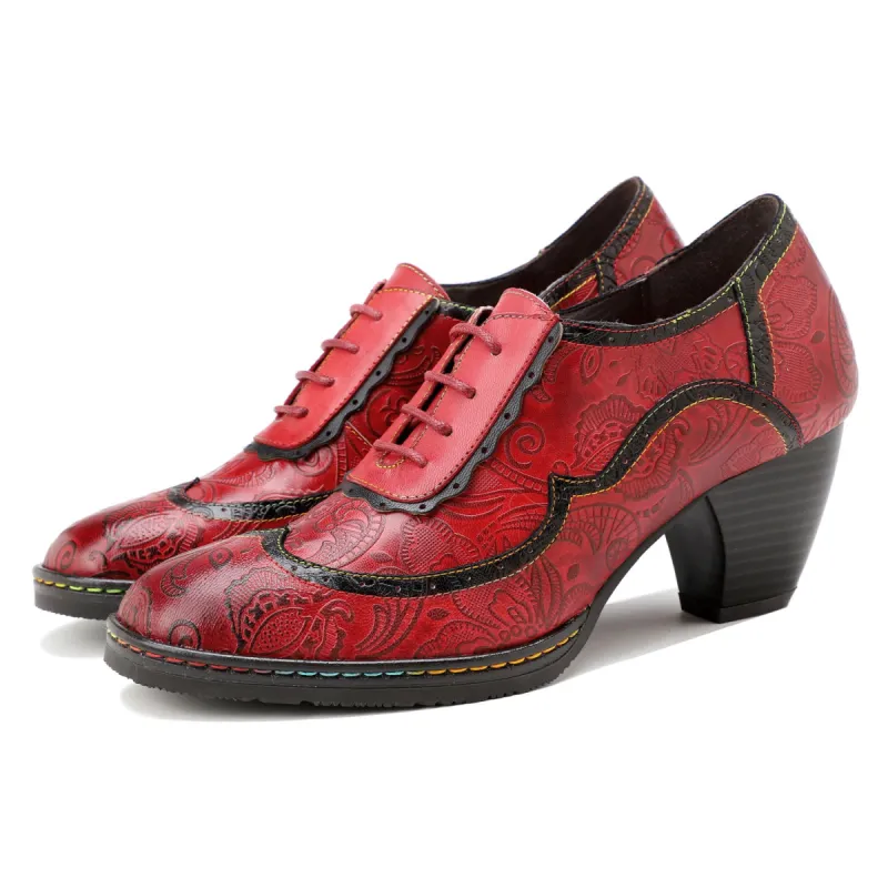 Retro Leather Hand-embossed Pumps sold by superladystar
