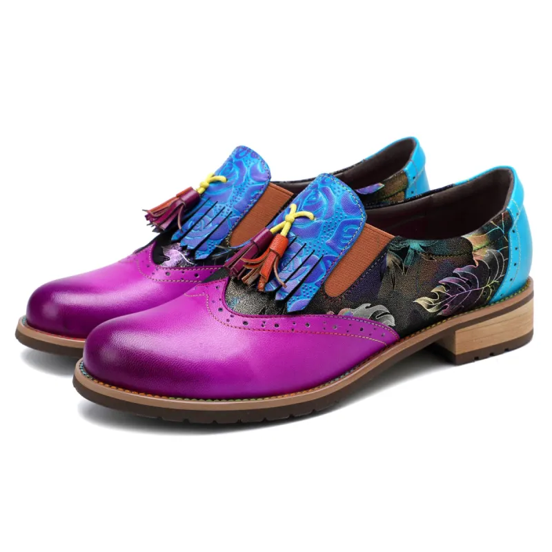 Bohemian Painted  Brogue Genuine Leather Shoes sold by superladystar
