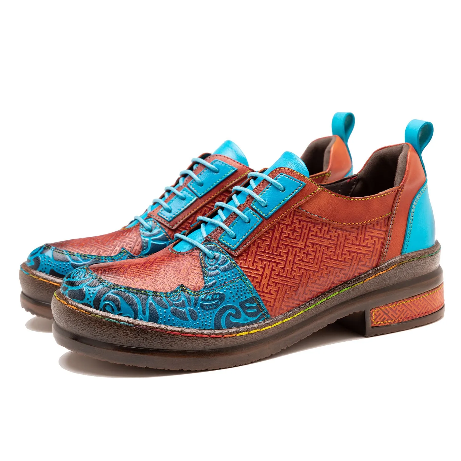 Handmade Leather Embossed Flat Shoes sold by superladystar