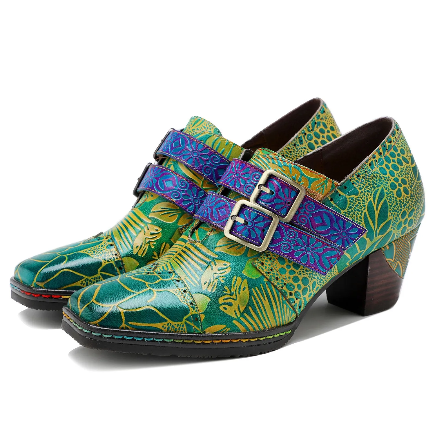 Handmade Leather Printed Pumps sold by superladystar