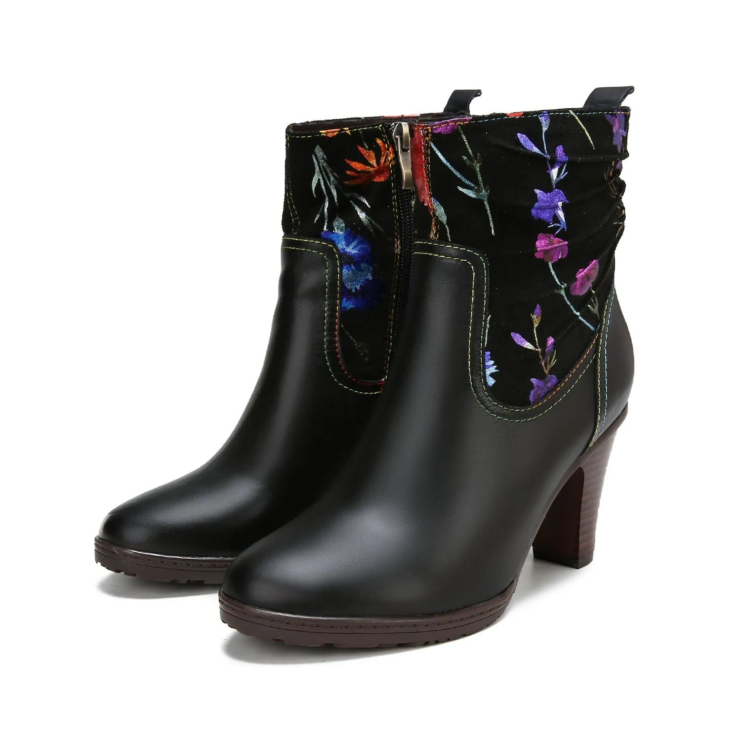 Hand Painted Leather Patchwork Ankle Boots sold by superladystar
