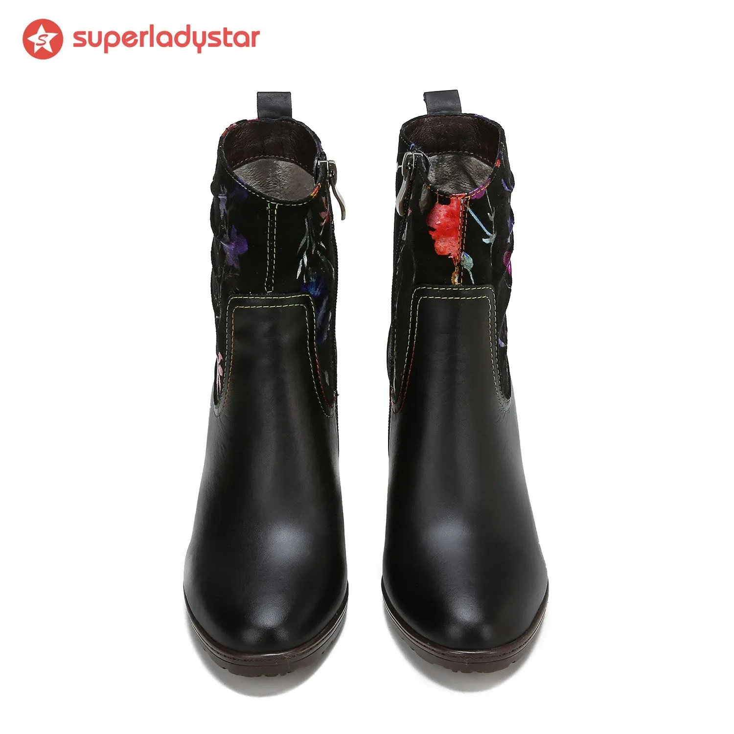 Hand Painted Leather Patchwork Ankle Boots sold by superladystar product image thumbnail 4