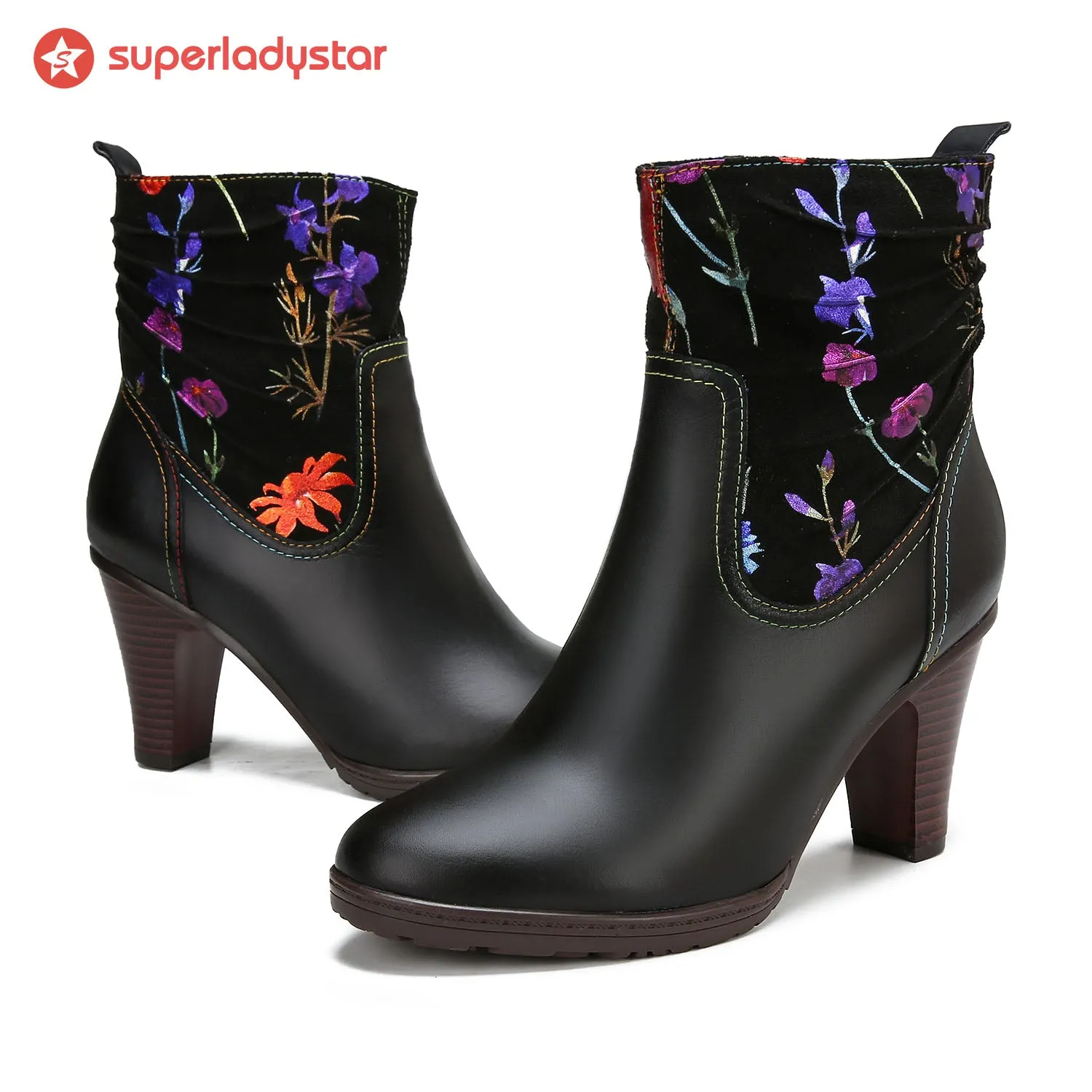 Hand Painted Leather Patchwork Ankle Boots sold by superladystar product image thumbnail 2