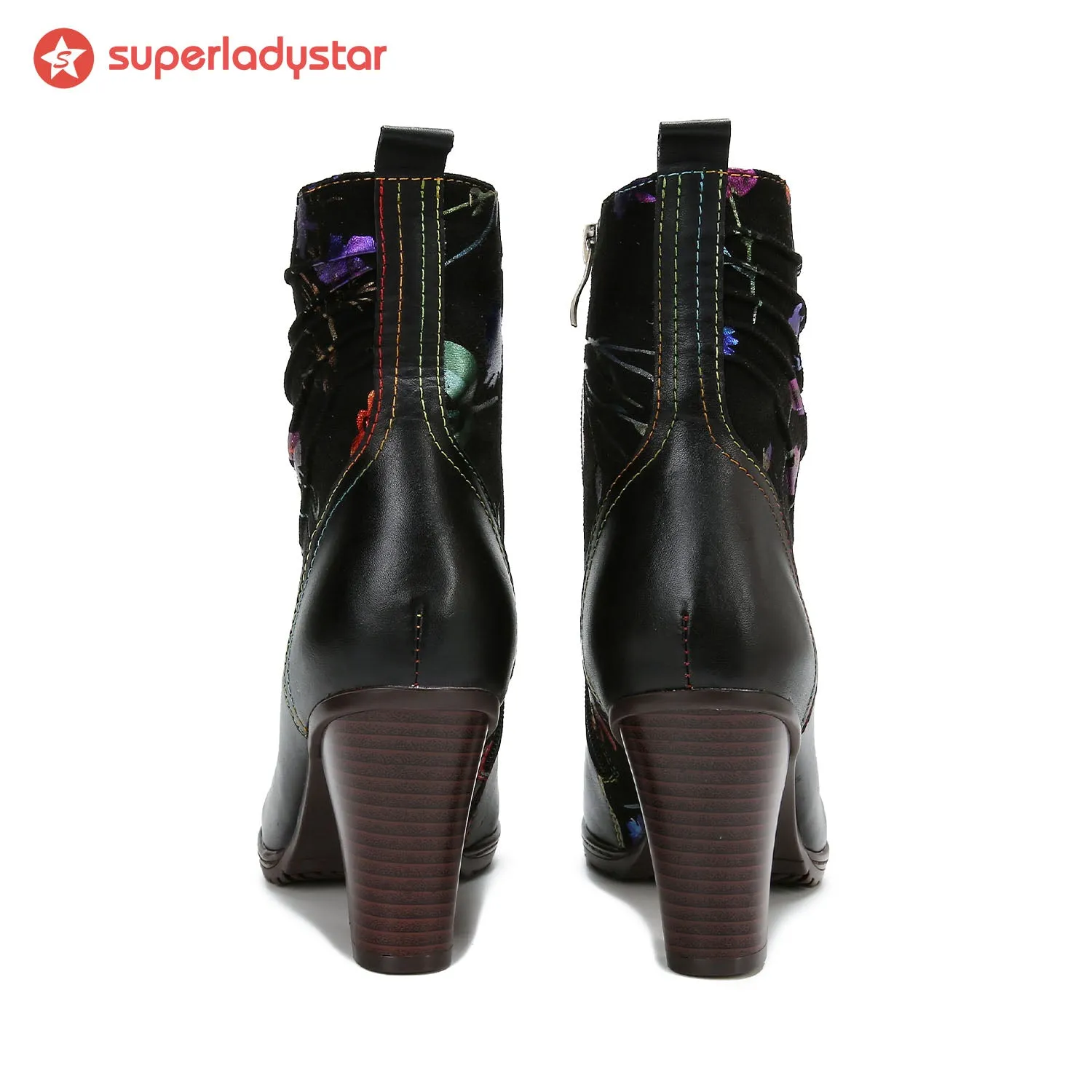 Hand Painted Leather Patchwork Ankle Boots sold by superladystar product image thumbnail 5