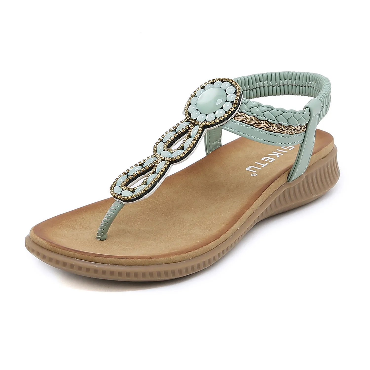 Bohemian Rhinestone Comfortable Round Toe Vacation Sandals sold by superladystar