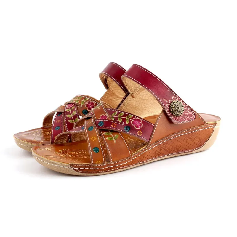 Embossed Floral Stitched Welt Sandals sold by superladystar