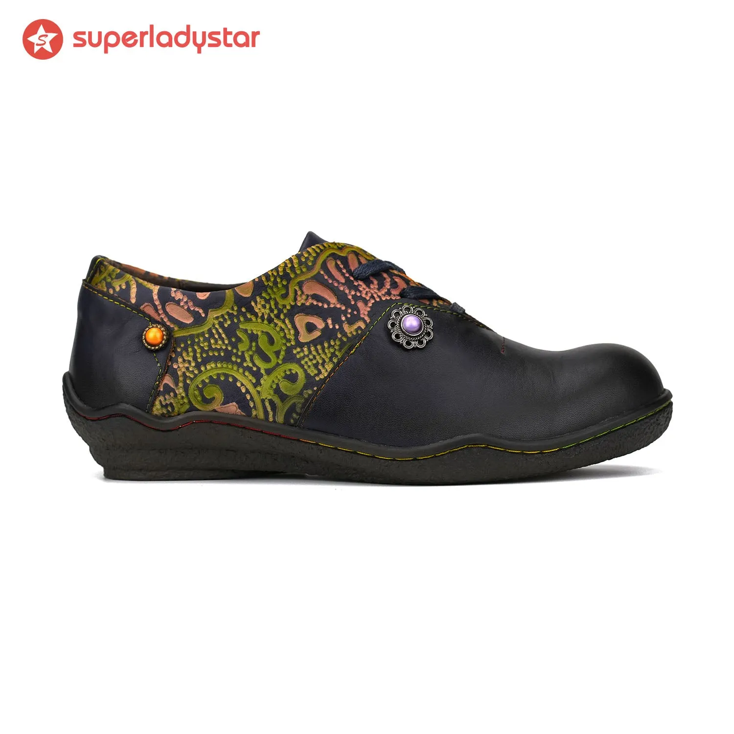 Vintage Hand Painted Leather Comfy Flat Shoes sold by superladystar product image thumbnail 4