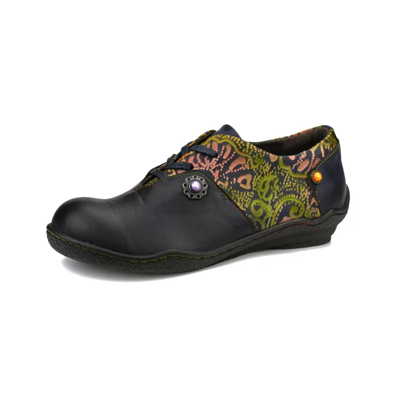 Vintage Hand Painted Leather Comfy Flat Shoes sold by superladystar