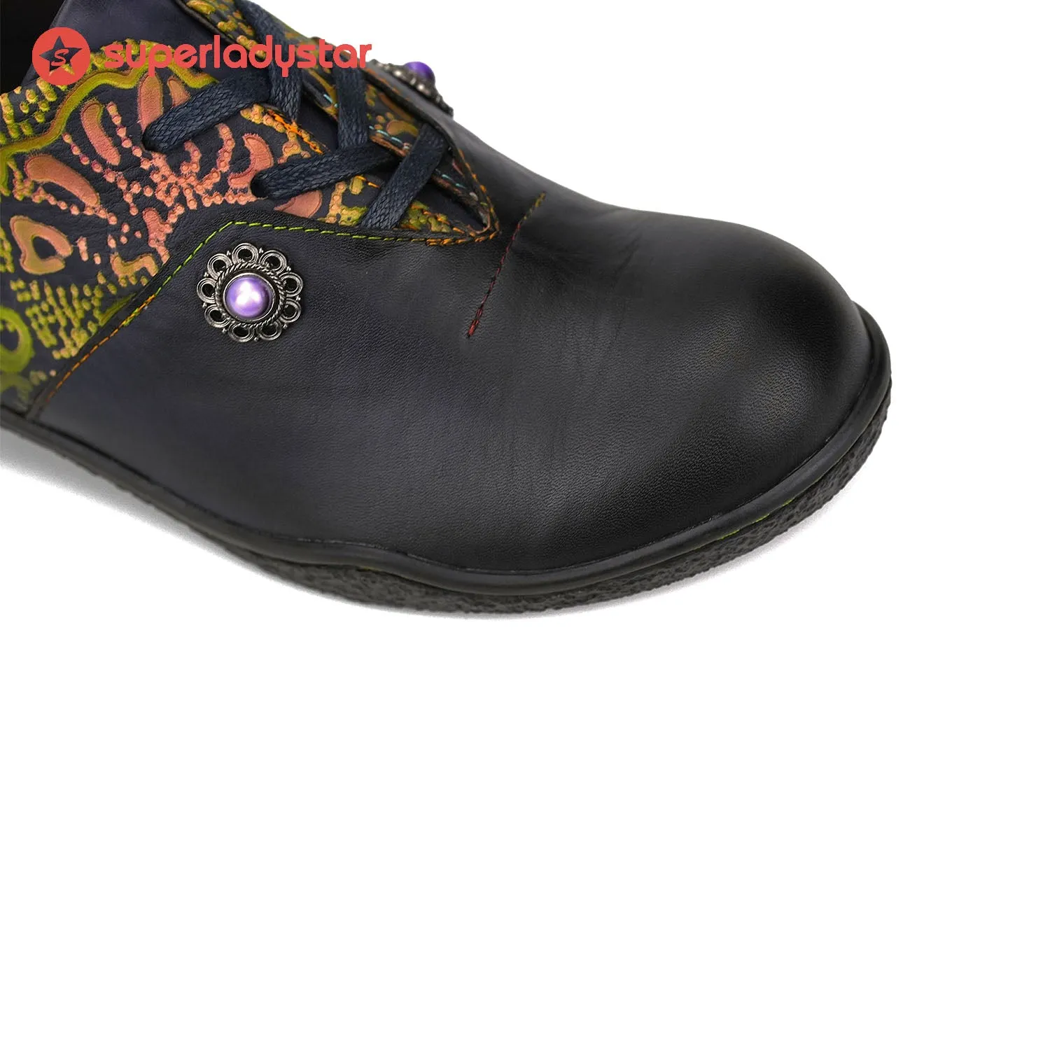 Vintage Hand Painted Leather Comfy Flat Shoes sold by superladystar product image thumbnail 5